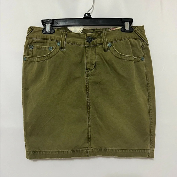 Free People Army Green Mini Skirt Size 27 - Picture 1 of 8